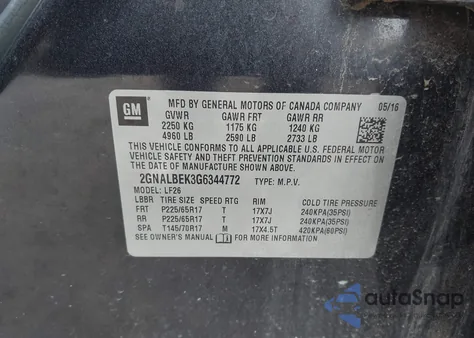 2016 Chevrolet Equinox Ls из США, поврежденный, VIN 2GNALBEK3G6344772